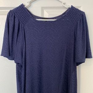 Navy eyelet short sleeve shirt